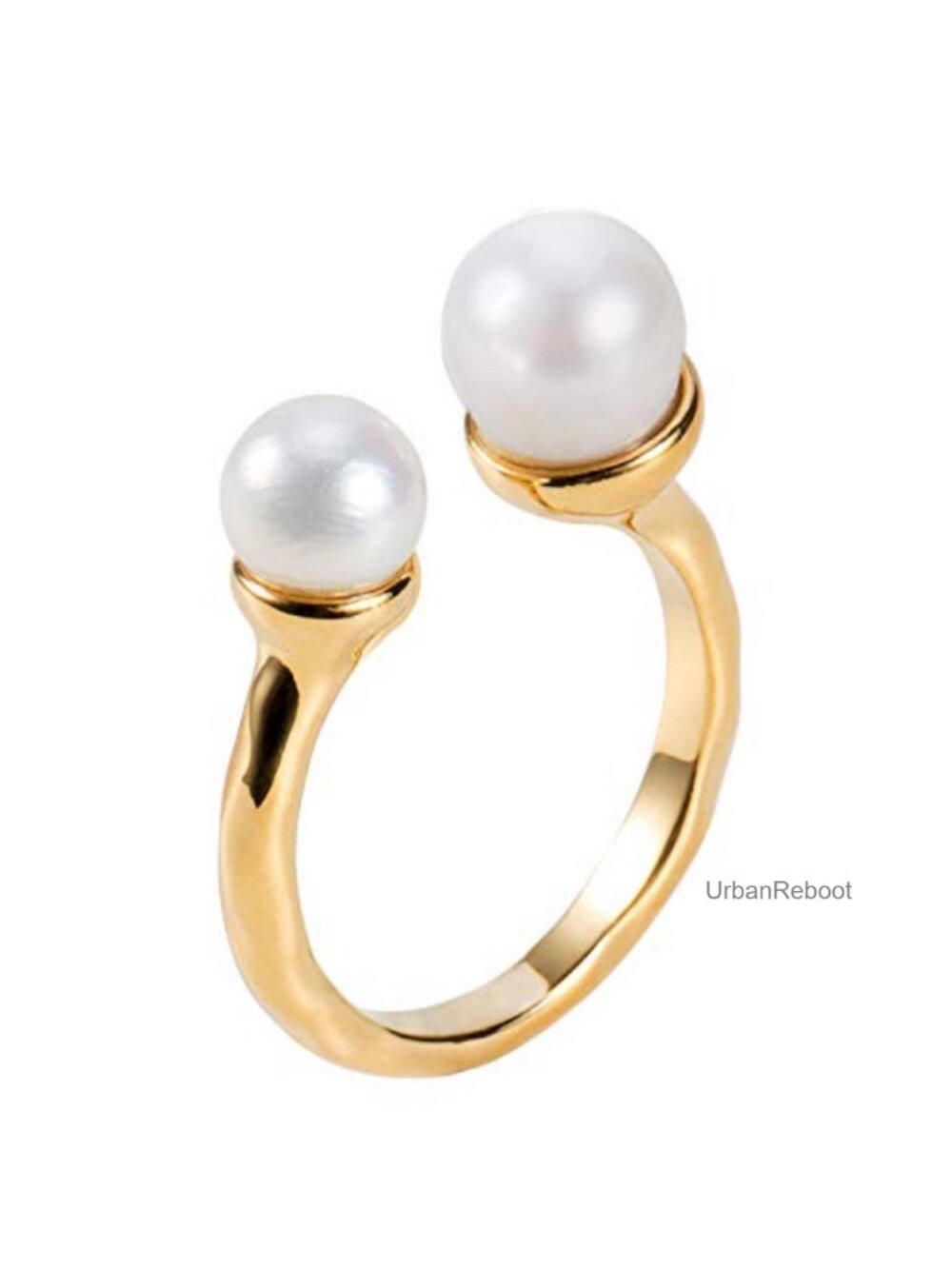 18K Gold Plated Freshwater Cultured Pearl Ring with 2 Pearls Open Cuff Knuckle